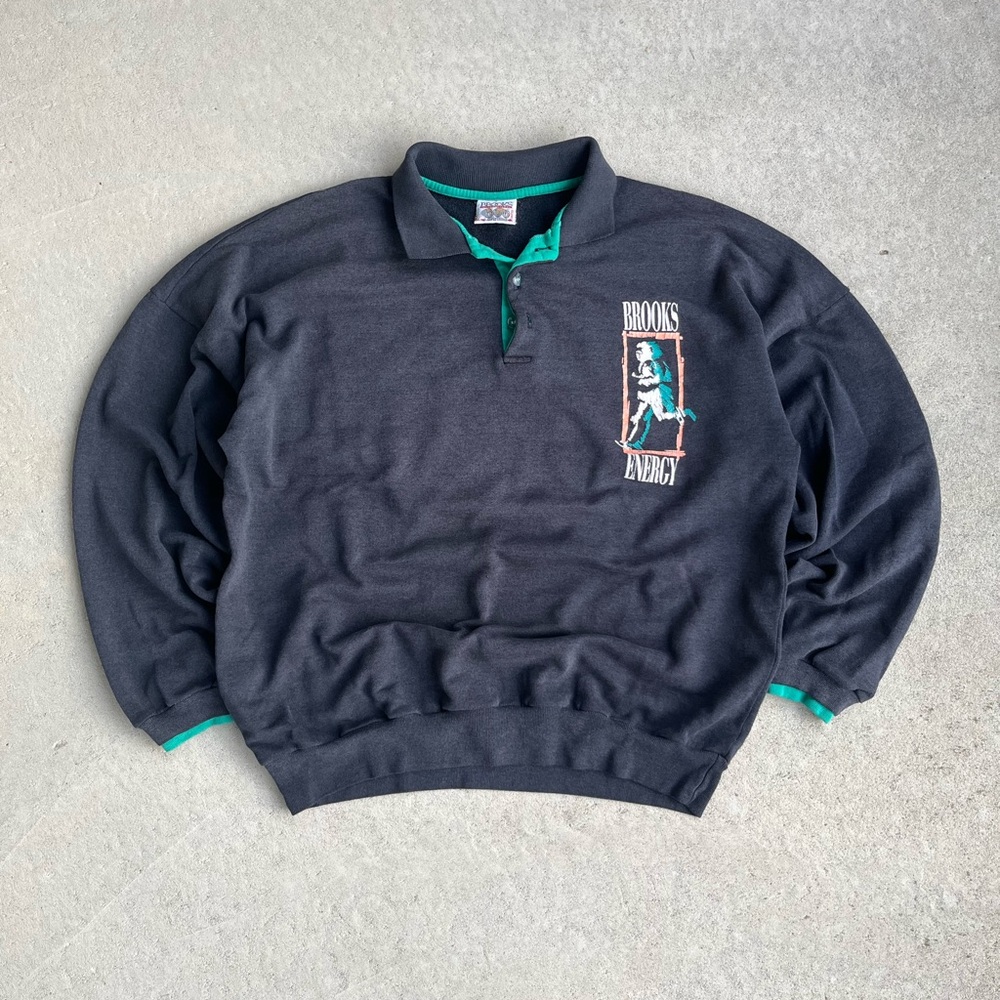 Vintage Brooks Dark Gray and Teal Men's Sweater